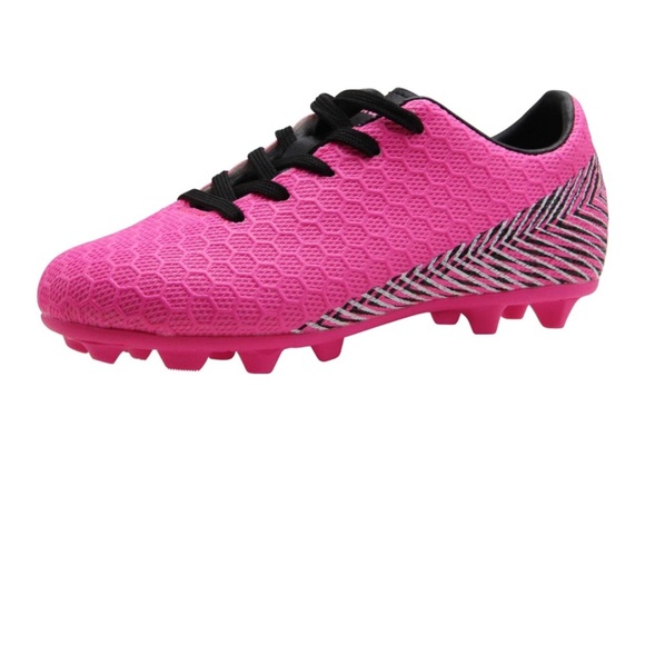 Pink Soccer Cleats with Black Accents on - Picture 2 of 6